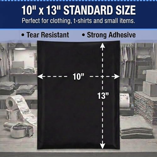 Image of BOX USA Shipping Bags 10 inch x 13 inch (100-Pack) Black - Heavy Duty Self-Adhesive Envelope Poly Mailers for Packing, Secure Shipping, & Small Business Mailing
