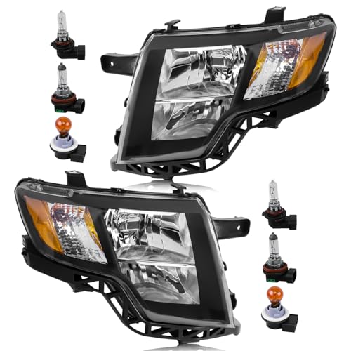 Headlight Assembly Compatible with Ford Edge 2007 2008 2009 2010 Limited SE SEL Halogen Headlamp OE-Style Head Lamp Replacement for FO2503228 FO2502228 Black Housing Amber Reflector