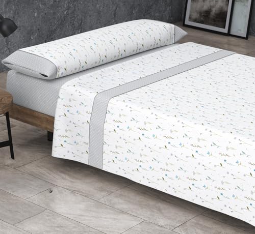 HM'S HOME'SECRET Roomers Juego de sábanas Estampadas Calidad 30/30 144 Hilos, 50% poliéster y 50% algodón 15 Diseños en 2 Colores (Alba Gris, Cama 135cm)