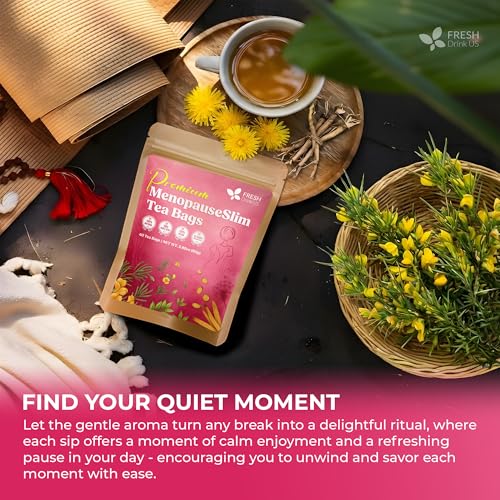 Image of FreshDrinkUS, MenopauseSlim 40 Tea Bags - Herbal Blend with Rooibos, Dandelion Root, Matcha, Licorice, Cardamom & Black Cohosh - Smooth, Earthy Flavor - Premium Quality, Naturally Caffeine-Free Tea