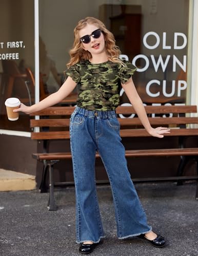 Image of Arshiner Girls T Shirts Ruffle Short Sleeve Summer Pleated Crewneck Casual Tops Tees Blouses