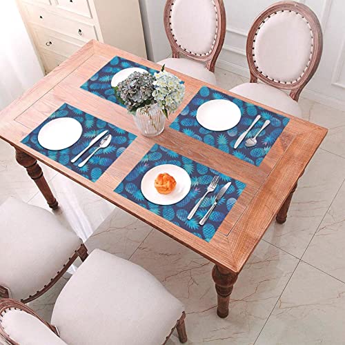 Blue Pineapple Pvc Placemats Set Of 6 Pcs For Kitchen Gifts Washable Heat Resistant Table Mat Anti-Slip Place Mats 18X12 Inch #TOP5