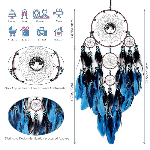 Large Dream Catchers, Boho Handmade Woven Blue and Black Dream Catcher Wall Hanging Ornament for Bedroom Living Room Adults Wedding Party Decor, Festival Blessing Gift (Blue & Black) - Image 4
