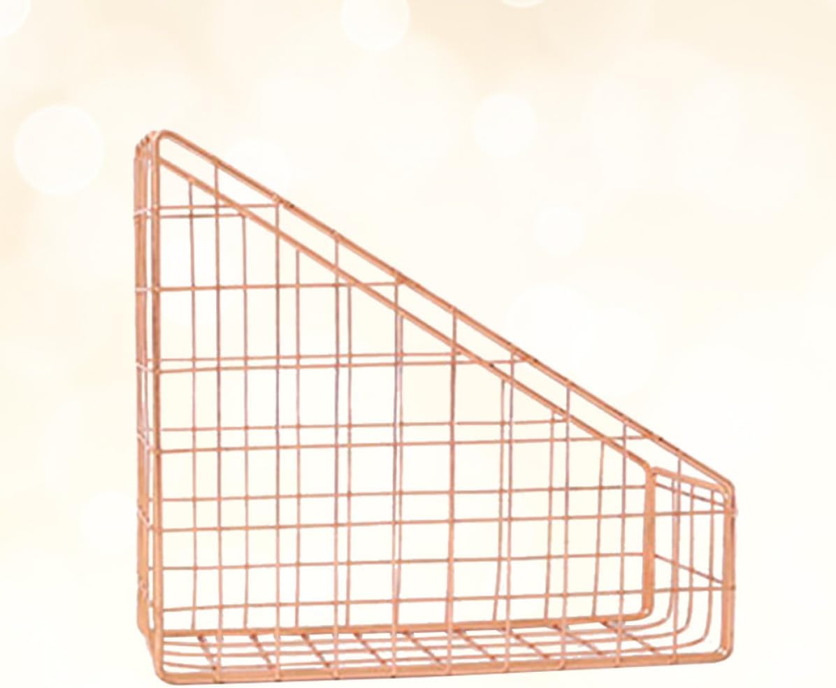 Healifty Golden Metal Magazine Storage Basket Modern Minimalist Design, Desktop File Organizer for Office and School, Elegant Wire Mesh Book Storage Basket for Home and Office Use