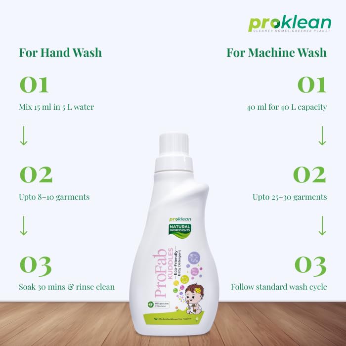 Image of ProFab Kuddles | Eco-friendly baby detergent | 99.9% germ free | Natural ingredients | Hypoallergenic | Non-toxic | Bio-based | Baby Safe | Gentle on hand | Biodegradable | 500 ml