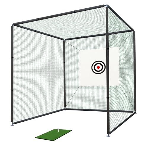 Jaxilyn Golf Cage Net with Steel Frame 10x10x10 Ft Golf Practice Nets Used for Indoor Full Swing Practice and Chopping Practice, Including Target Fabric and Swing Pad
