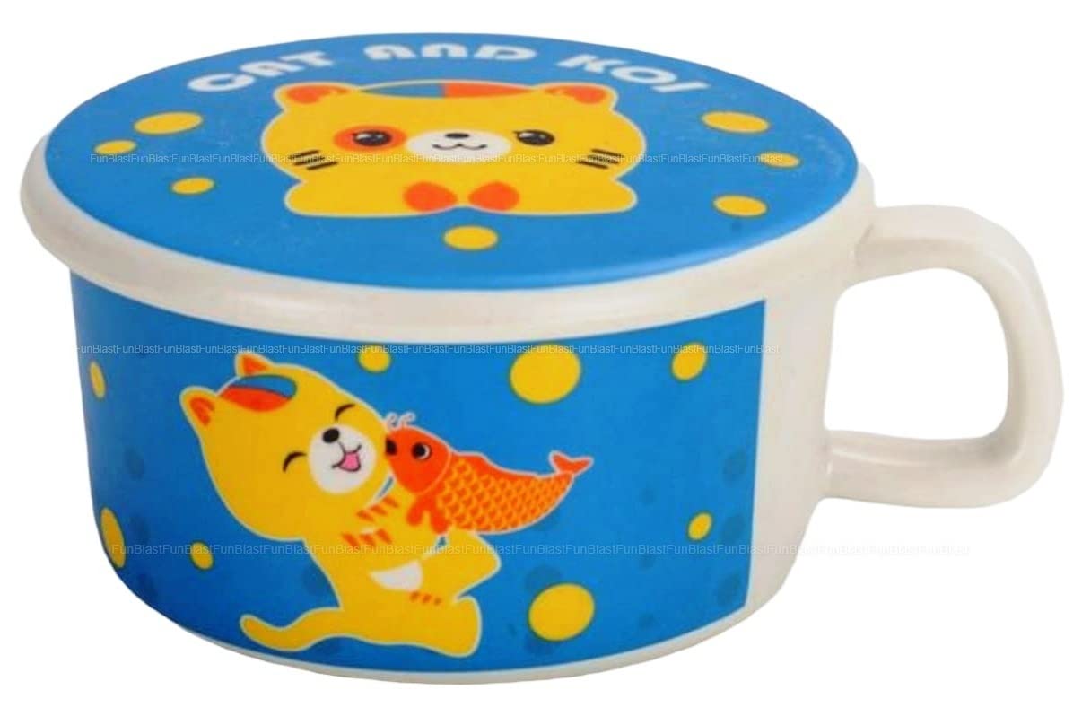 FunBlast Baby Feeding Bowl - Eco Friendly Bamboo Fiber Bowl, Cute Cartoon Design Bowl with Handle and Cover for Kids/Baby Utensils Feeding Bowl Tableware for Kids and Toddlers (Cat and Koi)-image-27
