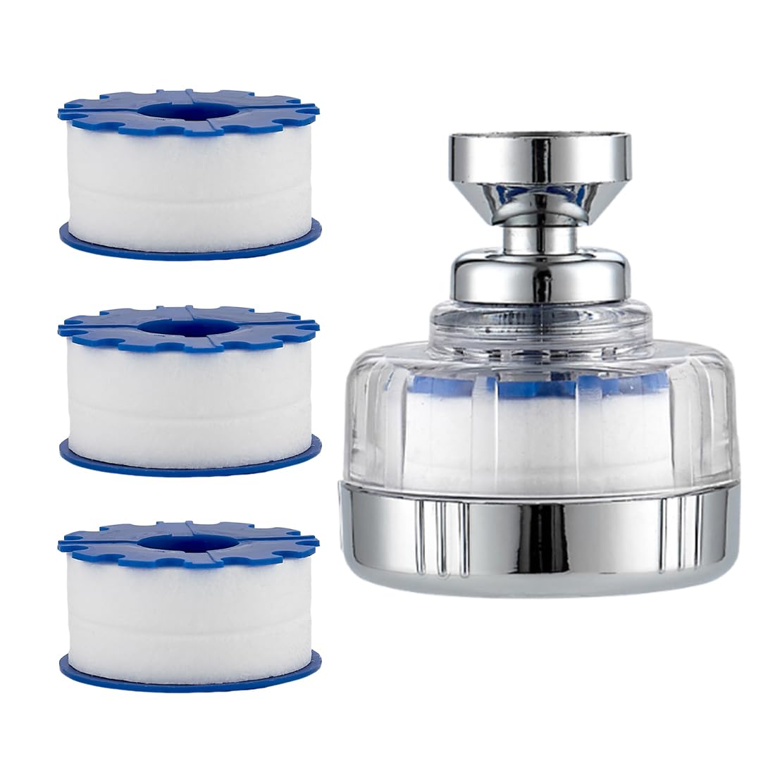 Filtro Acqua Rubinetto, filtro acqua a 360°, con 3 elementi filtranti, Filtro Calcare Rubinetto Cucina Girevole, Facile Installazione, per Casa, lavello, cucina, bagno, Lavandino