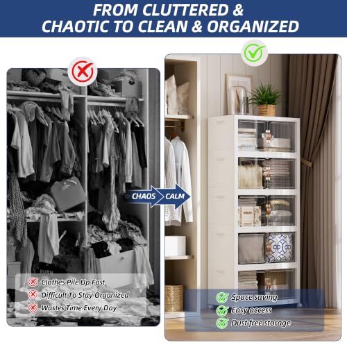 SAILUN 525QT/131Gal Stackable Storage Bins with a Lid, Collapsible Storage Bins With Doors, Folding Cabinet for Home Closet Organization,5 Pack-26 W x 16.5" D x 70.7" H White - image 2