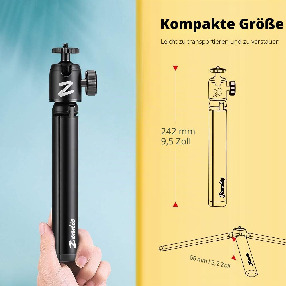 Zeadio Metall-Stativ + Kugelkopf-Halterung, mit 1/4 Zoll Schraube, Tisch-Stativ für Smooth 4, Crane Plus, Crane 2, Osmo Mobile, Ronin-S, Vimble 2, Gimbal Griff-Stabilisator und alle Kameras