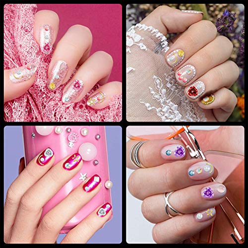 8 Boxes Nail Art 3D Rose Rhinestones Set, Mixed Gems Metal Flower Charms Pearl For Acrylic Nail Tips Design False Nail Supplies Women Girl Manicure Decoration Diy Craft Acessory #TOP7