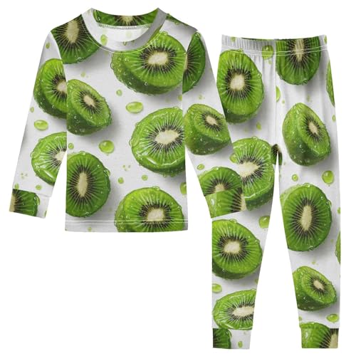 Pajama Sets Long Sleeve Kiwi Slices Fresh Green Soft Comfy Sleepwear 2 Piece PJS 3-8T