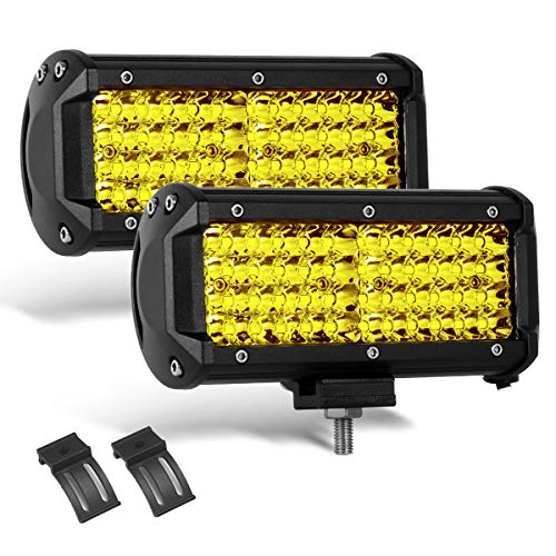 2 PCS 7 Inch Yellow Led Light Bars 96 PCS Led 13824LM Quad Row Waterproof Spot Led Pod Fog Driving Light on Rainy Snowy Day for Truck Off Road Jeep SUV Front Bumper UTV ATV
