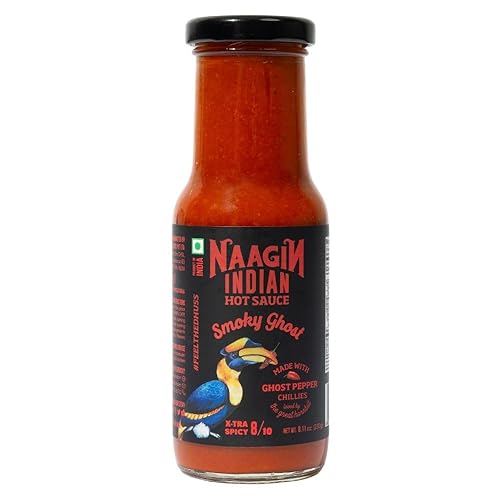 NAAGIN Salsa picante india  Fantasma ahumado (8.11 oz, 8.11 oz)  Salsa de pimiento fantasma  Extra picante  Mejora instantánea de sabor  100% vegana