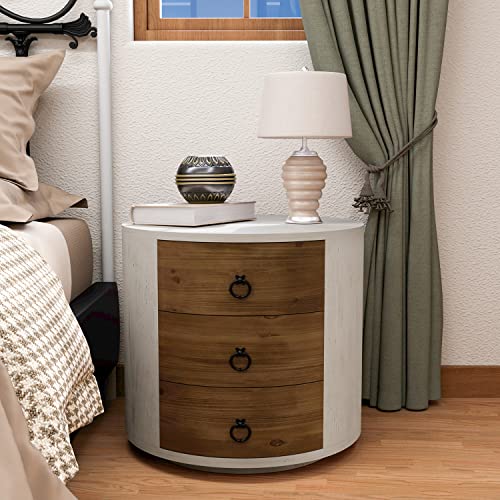 Image of SUNBURY End Table Living Room Small Side Table w 3 Drawers, 20 inch Vintage Bedside Table, Farmhouse Nightstand Small Dresser for Bedroom, Lightweight MDF Accent Nightstand