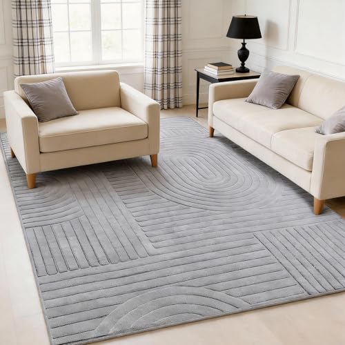 MATIIUI 5x7 Solid Color Washable Area Rug, Non-Slip, Grey