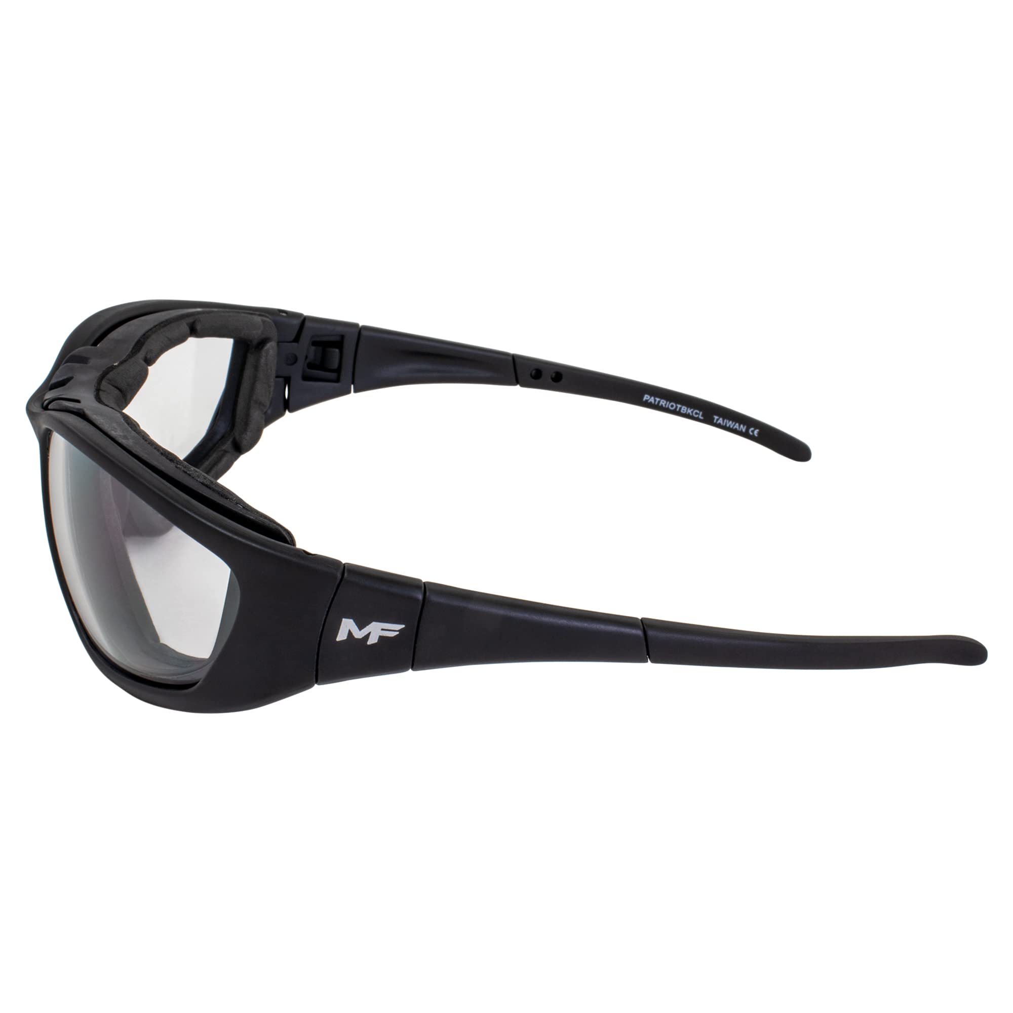 Patriot - Gafas de seguridad bifocales acolchadas para motocicleta, color negro con lente transparente + aumento de 1.5 Z78.1+, gafas convertidas en gafas