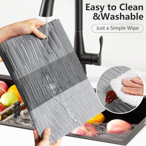 Image of GDNK Washable PVC Heat Resistant Colorful Place Mats for Kitchen Dining Table Mates Washable Heat-Resistant for Dining Table (4 Pack) (Gray)