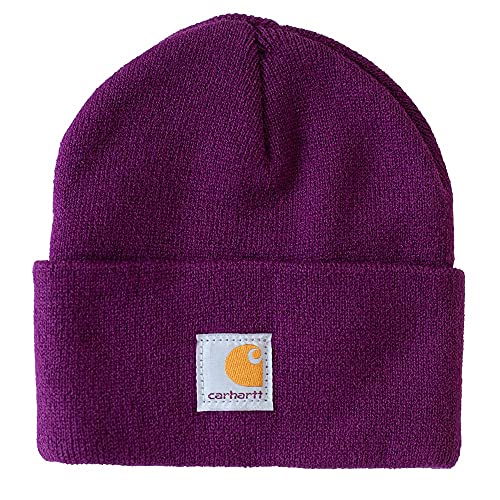 Image of Carhartt Unisex Child Acrylic Watch Cold Weather Hat, Plum Caspia, 8-14 Years US, Purple, 6-14 Years