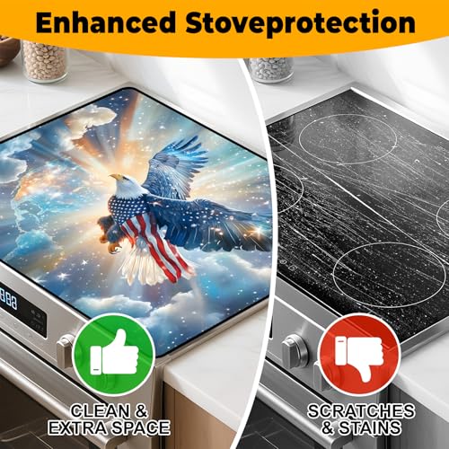 Image of Patriotic Stove Top Cover,Stove Protector Mat, 4th of July American Flag Kitchen Decor, Heat Resistant for Electric Stove,28 x 20 Inch