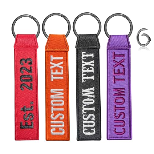 Image of QJS PATCH Custom Keychain, Personalized Number/Text key tags, Embroidered book bag tag, luggage tag, motorcycle keychain tag - Rings Clip