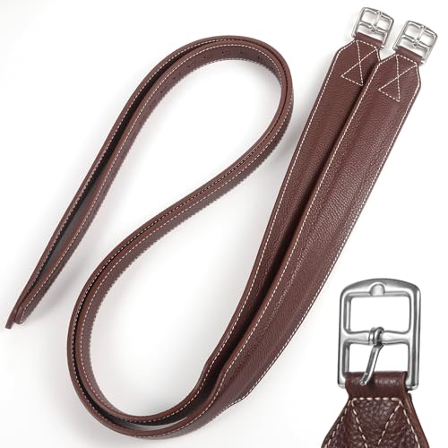 Jeereal Stability Stirrup Leathers with Strong Nylon Core for Equestrian Riding Wide Body English Stirrup Leathers (Reddish Coffee, 54