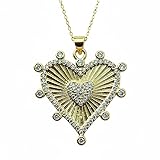 Collar con colgante de corazón de plata de ley 925 chapado en oro con dije de corazón de circonita cúbica de 31 mm con cadena de cable de 45 cm (18 pulgadas) joyería hecha a mano |WW_SCA_0096
