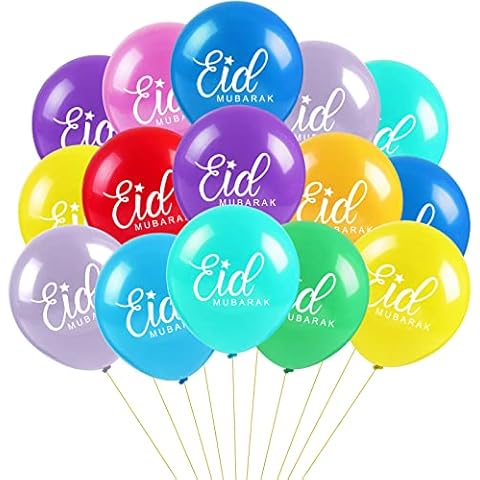 Eid Mubarak Decorations UK Balloons, 15PCS 12Inch Helium Latex Balloons Eid Mubarak Colored Balloons Ramadan Kareem Mubarak Gifts Decor for Home Indoor Outdoor Gulben Festival Party Cover