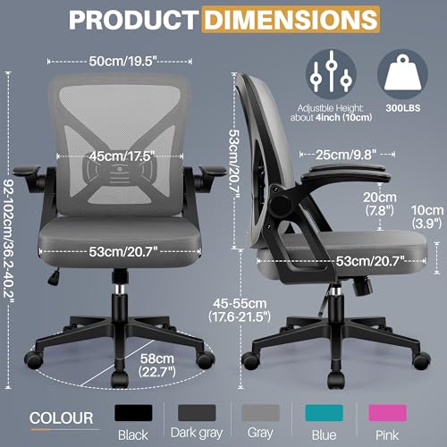 Image of FelixKing Office Chair - Ergonomic Desk Chair Breathable Mesh Task with Wheels and Lumbar Support Home Desk Office Chairs with Flip up Armrest Rolling Swivel for Home Computer Dark Gray