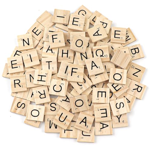 ZNBSIXP 100 Pcs Wooden Spelling Tiles, Replacement Letters Wood Letter Tiles, Tiles for Crafts A-Z Capital Letters for Crafts Wedding Decor Alphabet Coasters & Crossword Game DIY Gift
