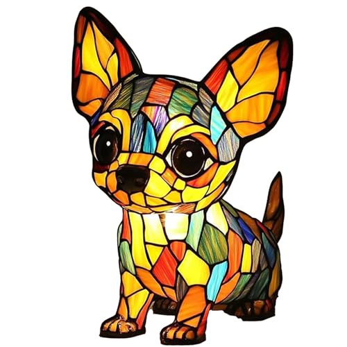 JSvsza LED Lampe Katzenlampe, Nachtlicht Katze und Hund, Handgefertigte Harz Nachttischlampe mit warmem Umgebungslicht, für Hundeliebhaber & Tierische Schlafzimmerbeleuchtung, Chihuahua