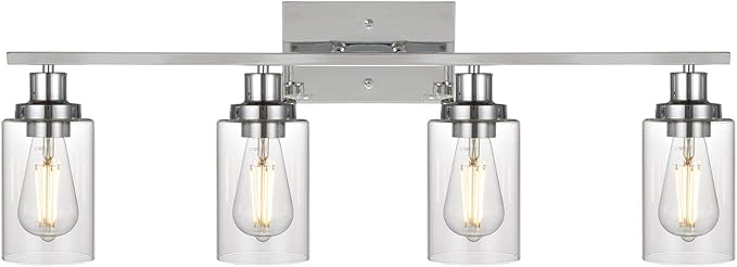 JINHH 4-Light badkamerverlichtingsarmaturen met helder glazen kap Chroomafwerking Modern ijdelheidslicht Wandmontagelamp voor slaapkamer Kaptafel Spiegelkasten Kaptafel