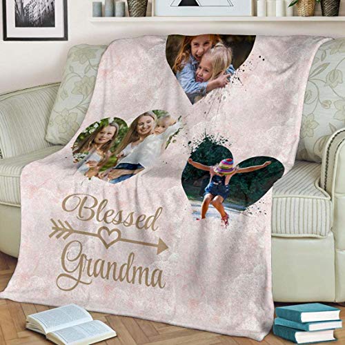 Personalized Blanket from Photo and Texts for Baby, Kids, Adults, Mom, Grandma. Custom Blanket with Photo Collages of Mom, Grandma, Gift for Birthday Anniversary Mothers Day, Memorial Day