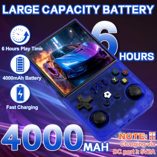 Image of R36MAX Video Game Console - 4.0-Inch Screen, Support 22000+Classic Games,128G TF Card,Portable Console with Open Source System,4000mAh Battery,Birthday Gift for Adult or Partner (Blue)