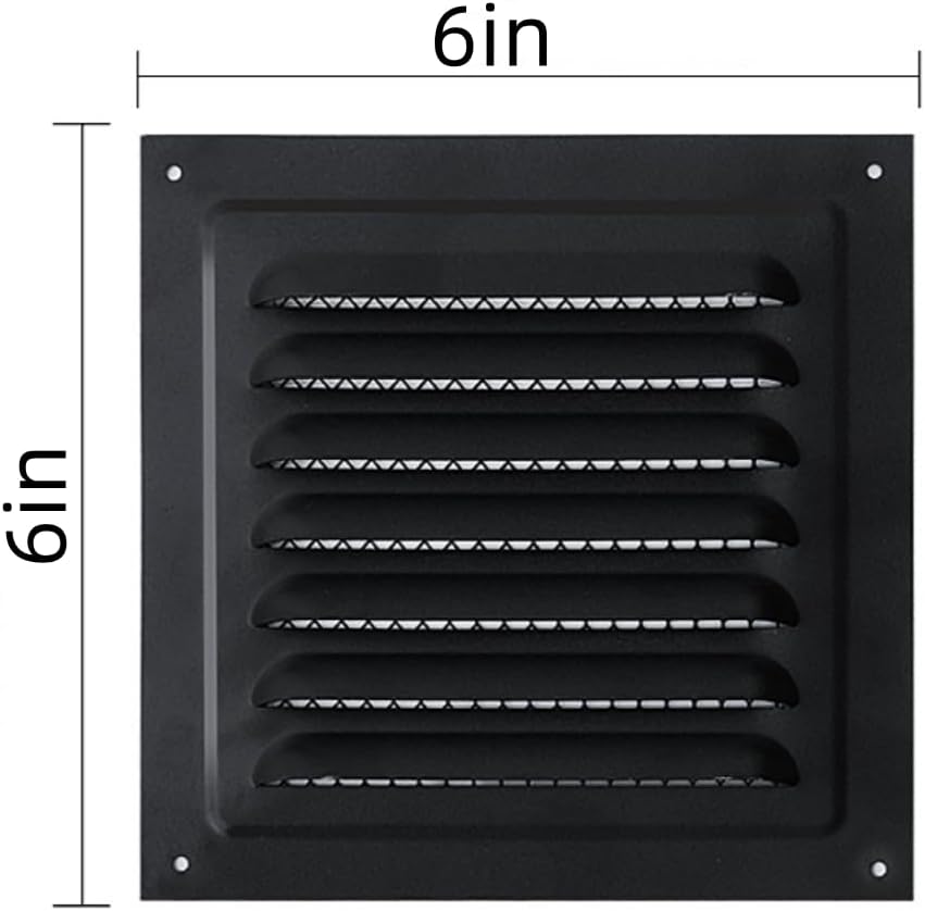 2pcs Attic Vent Soffit Vent Aluminum Wall Vent Metal Shed Vent Square Vent Louver Vent Grille with Built-in Insect Screen for Exterior Door House Attic Garage Ceiling (Black 6" x 6"-2 Pack)