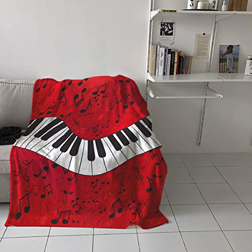 Love - Home Cozy Flannel Blanket For Couch/Bed/Office/Travel 40 X 50 Inches, Piano Key Music Notes Red Background - Luxury Soft Warm Throw Blanket For Children/Parents #TOP3