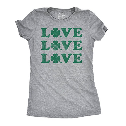 Womens Love Shamrock T Shirt Cute Four Leaf Clover Saint Patricks Day Tee Funny T Shirts Saint Patrick's Day Tops for Women Women's Novelty Tees Light Grey M