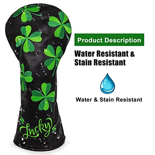 Golf Club Headcover Golf Lucky Clover Magnetic Closure Elegant Embroidery Premium Leather Driver Fairway Wood Hybrid Blade Mallet Putter Cover Wood Head Cover For Golf Wood Club Covers #TOP3