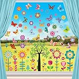🌹 Kleberfrei und wiederverwendbar: Fensterdeko haftet durch statische Elektrizität am Glas. Geeignet für Glas oder glatte Oberflächen, wie Glasfenster, Türen, Stein, Metall, Holz und andere glatte und ebene Oberflächen.