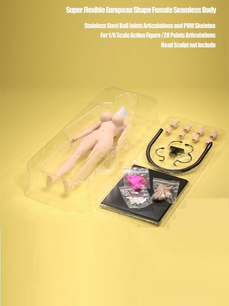 AMITD Cuerpo de figura de acción sin costuras de 1/6 pulgadas, marco europeo, busto medio, muy flexible, pie fijo, sin esculpir la cabeza (piel pala)