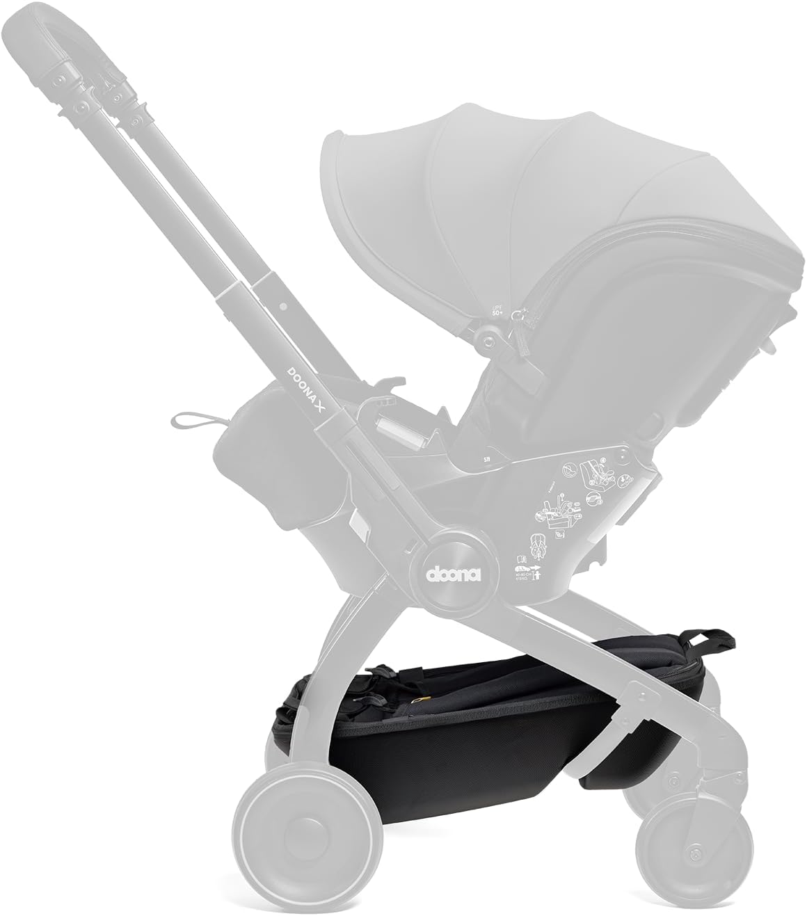 X Pack & Go Basket, Structured Stroller Organizer, Backpack and Storage Basket with Padded Straps and Back Support, Large Capacity, Easy to Use, Travel-friendly, Compatible with Doona X, Black