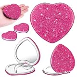 Geelin 6 Pcs Valentine's Day Heart Compact Folding Mirror Galentine Double Sided Mini Vanity Mirror Portable Travel Makeup for Purse Cute Glitter Cosmetic Looking Glass for Women Mom (Rose Red)
