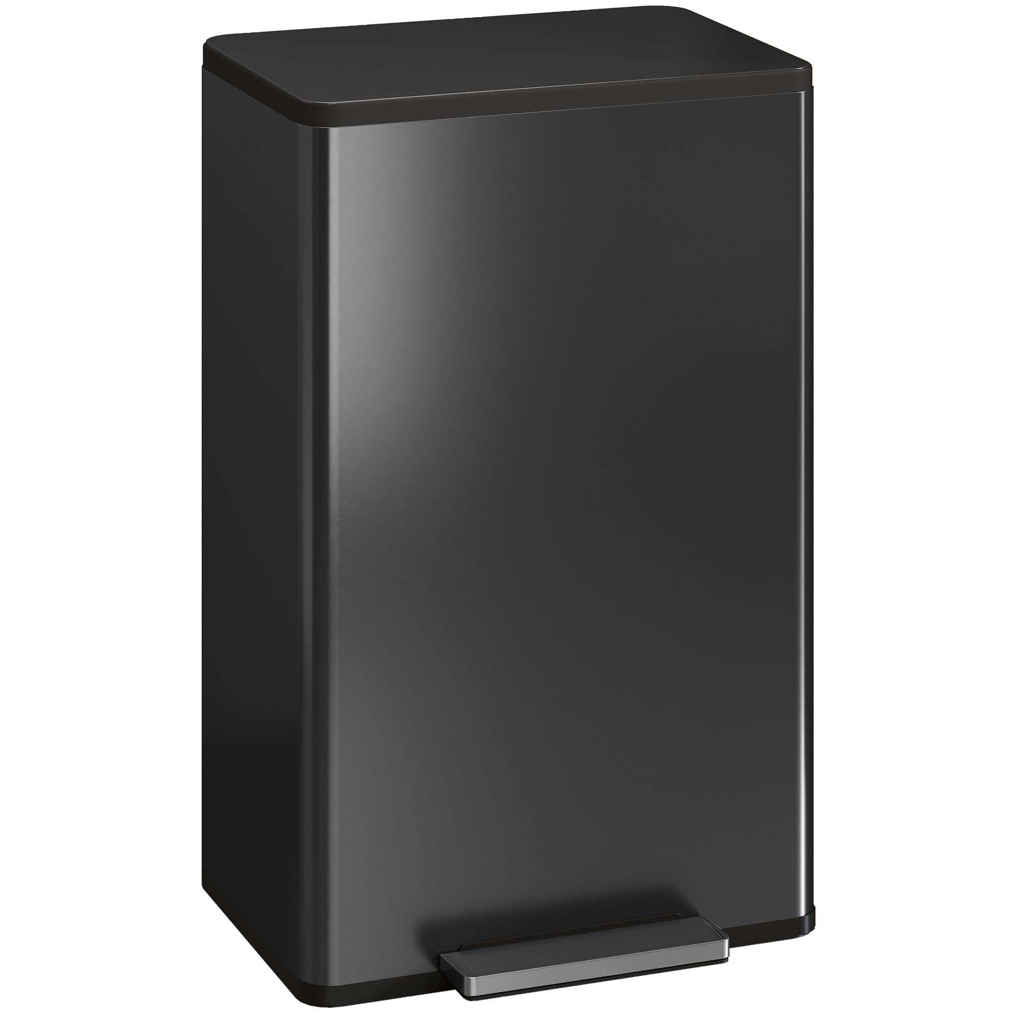 HOMCOM Black Pedal Bin - 45L - Soft-Close Lid - Removable Bucket