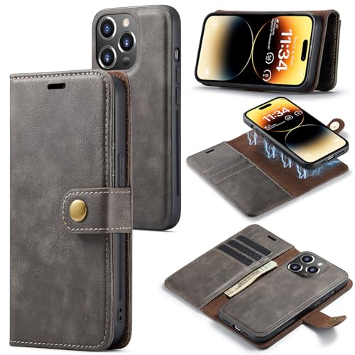 Coque iPhone 14 Pro Max Asuwish portefeuille magnétique amovible avec verre trempé