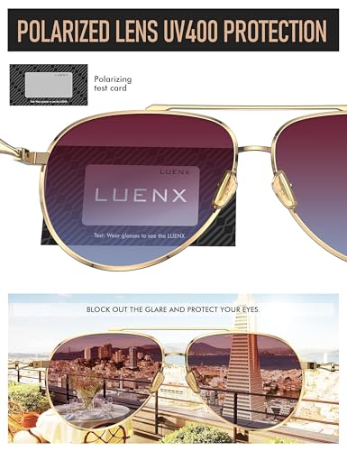 Image of LUENX Aviator Sunglasses for Women Polarized Mirror with Case - UV 400 Protection 60MM, Gradient Red and Blue Lens /Nonmirror, 60MM