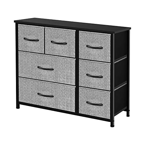 AZL1 Life Concept Dresser Storage Furniture Organizer-Large Standing Unit for Bedroom, Office, Entryway, Living Room and Closet-7 Removable Fabric Drawers, Waterproof Top Metal, Grey with Black Cover
