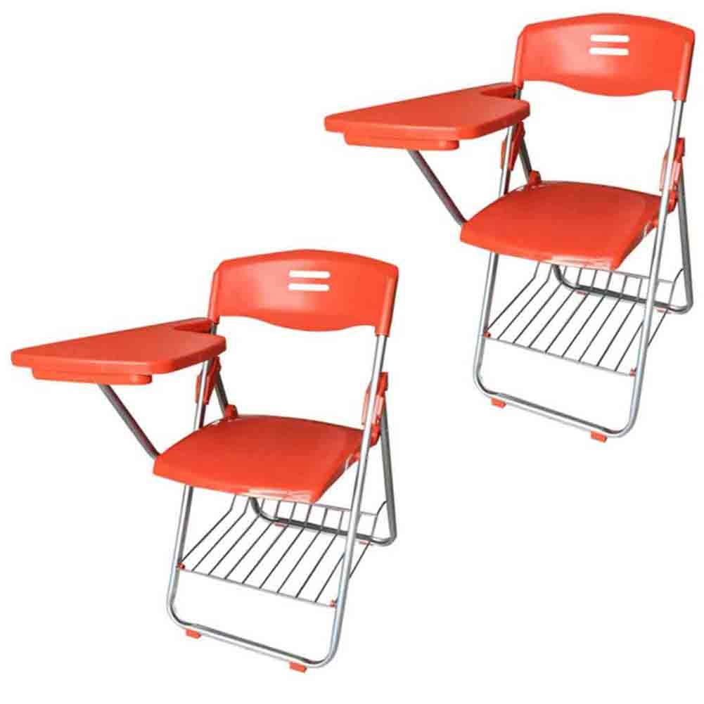 Chaise de bureau pliable avec tablette écritoire en plastique jaune lot de 2