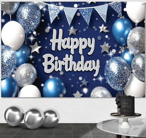 Image of Blue Happy Birthday Banner for Men 6x4ft Blue Happy Birthday Decorations for Men Happy Birthday Backdrop Decoracion De Cumpleanos Para Hombre Feliz Cumpleanos Decoracion Happy Birthday Sign