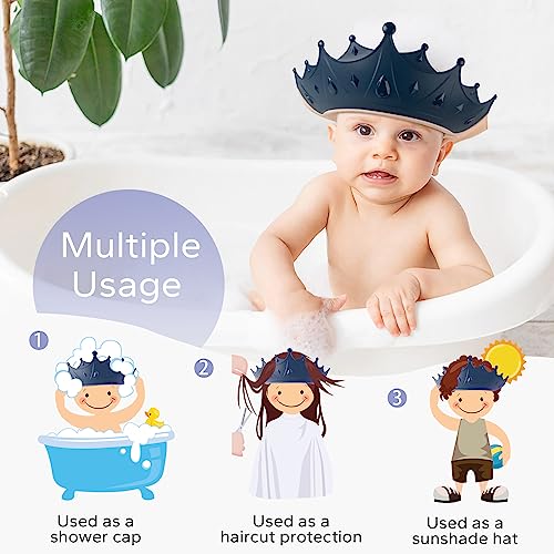 Image of FUNUPUP Baby Shower Cap for Kids, Baby Bath Shampoo Visor Cap Hair Washing Shield Adjustable, Set Blue Crown