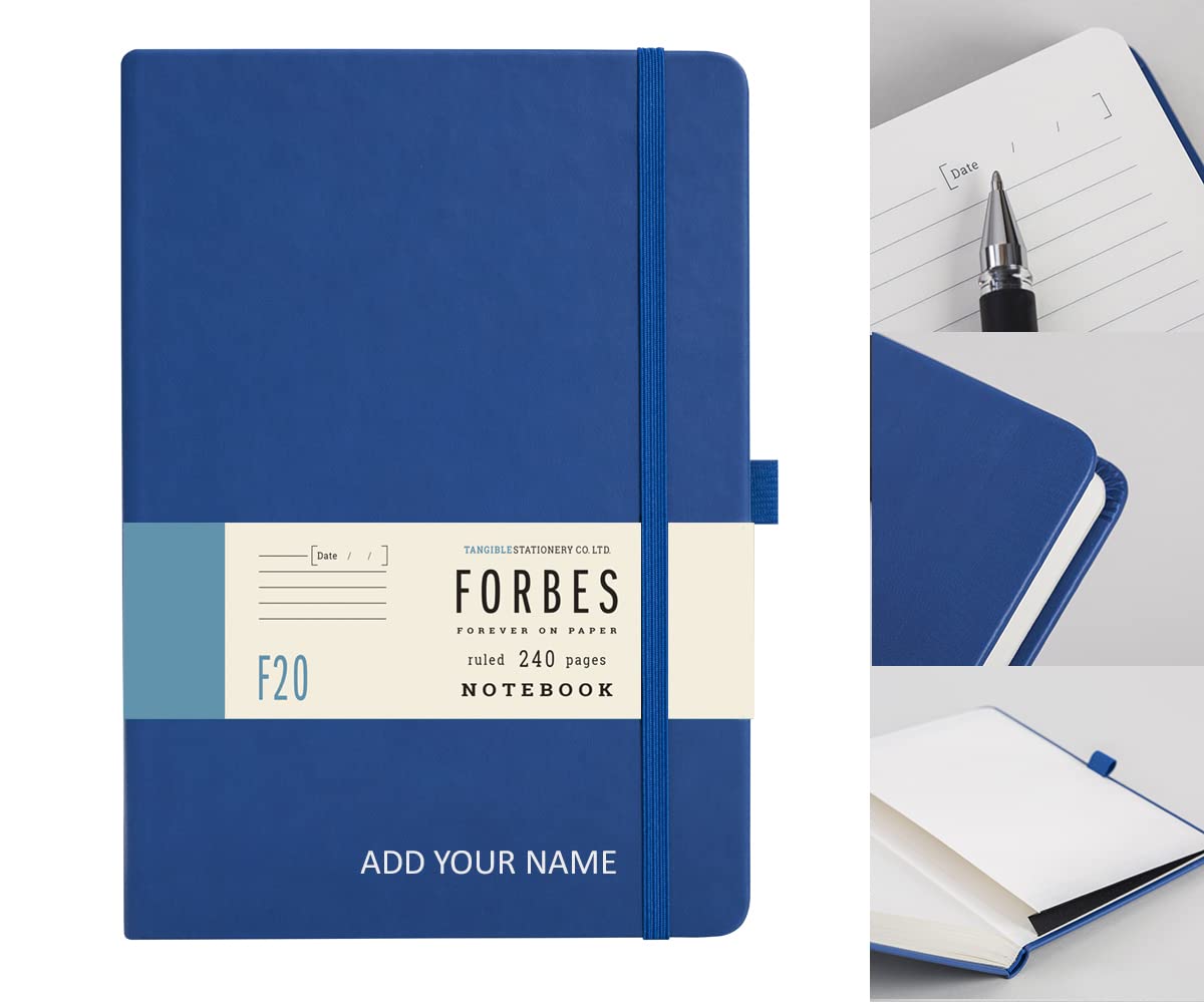 Tangible Stationery Co. Ltd FORBES Classic A5 Lined Notebook – 240 Pages | Hardback Writing Journal | Ruled Journal for Notes, Work, School & Office | Modern Blue with Personalisation